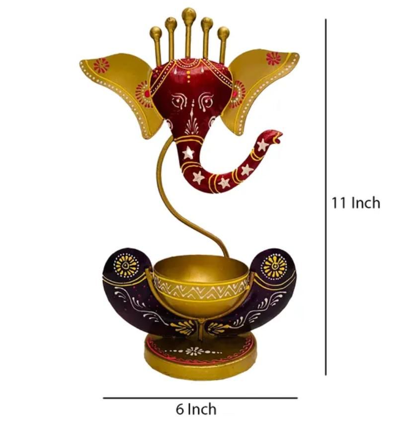 Zyrix Divinity Glow – Metal Ganesha Tealight Holder
