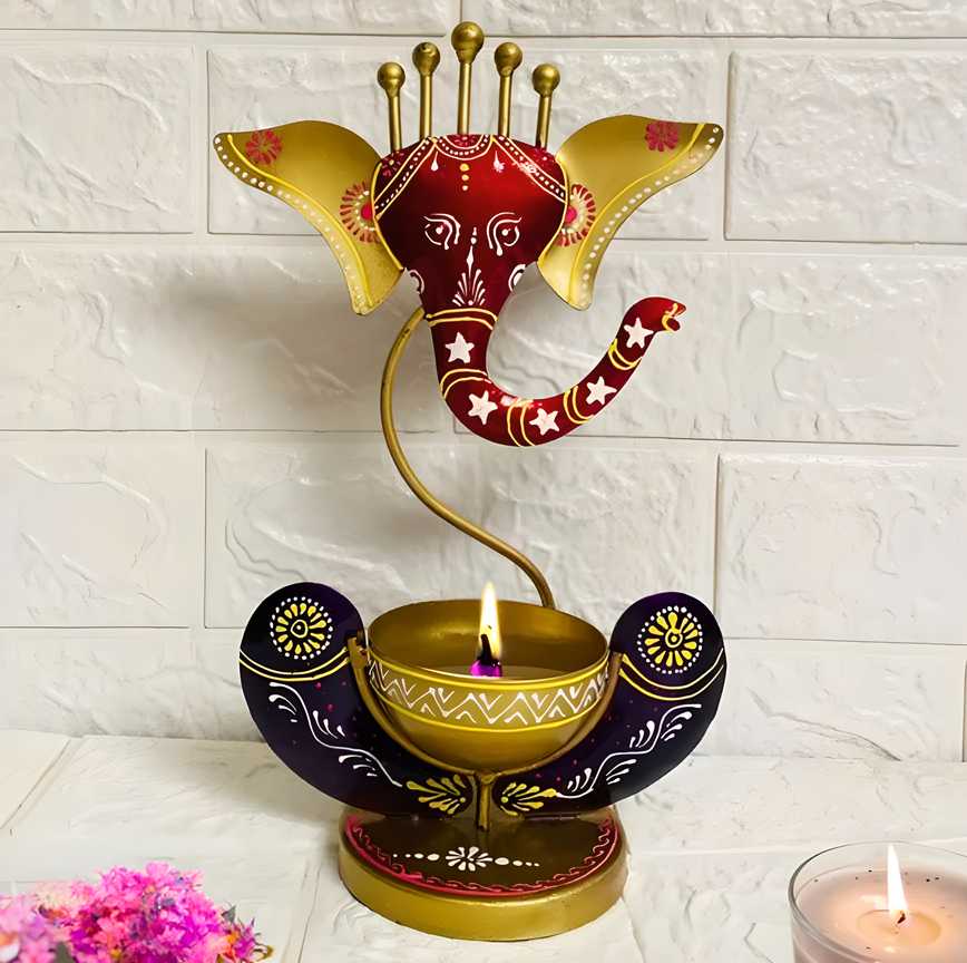 Zyrix Divinity Glow – Metal Ganesha Tealight Holder