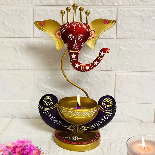 Zyrix Divinity Glow – Metal Ganesha Tealight Holder